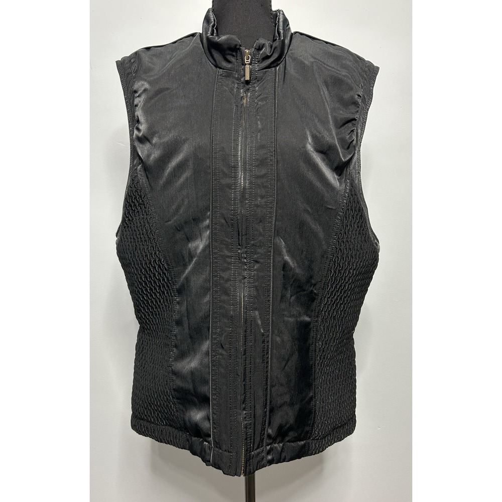 Descente Womens Insulated Full Zip Vest Black Smocked Sides D9-9662V Size 10